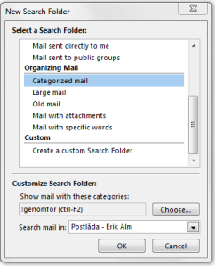 The "New Search Folder"-dialog